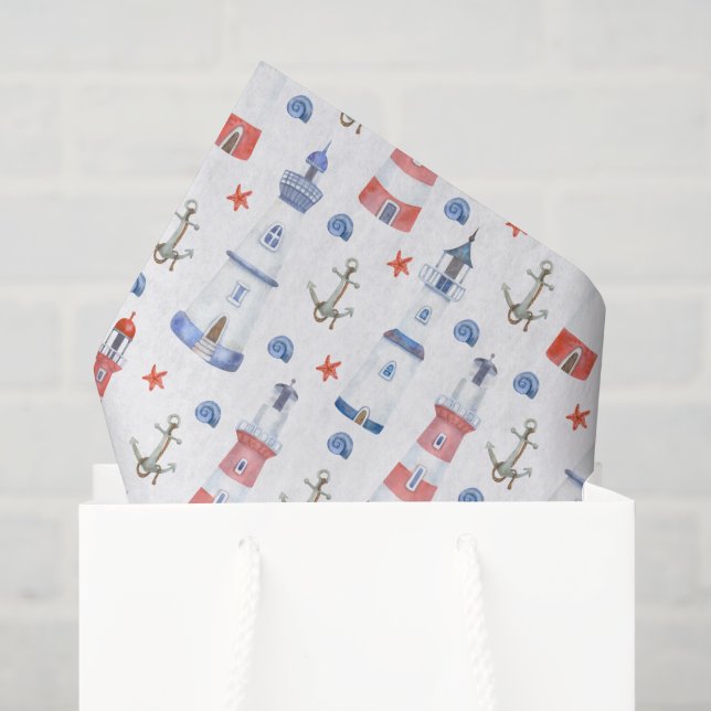 Papel De Seda festa na praia de farol azulejado fofa  (Sacola de presentes)