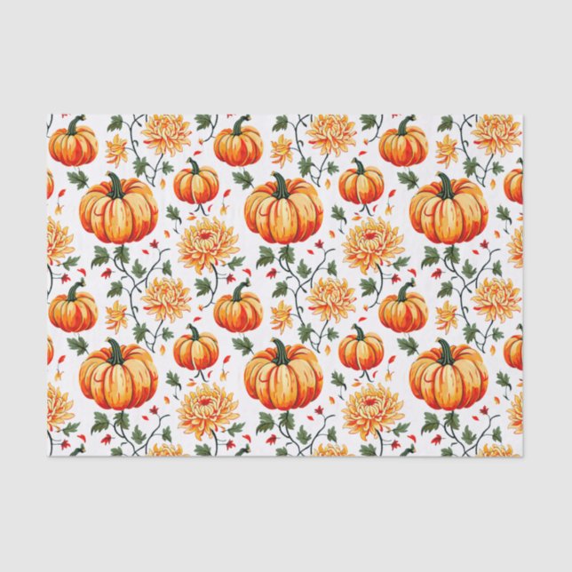Papel De Seda Festive Fall Pumpkins and Chrysanthemums (Frente )
