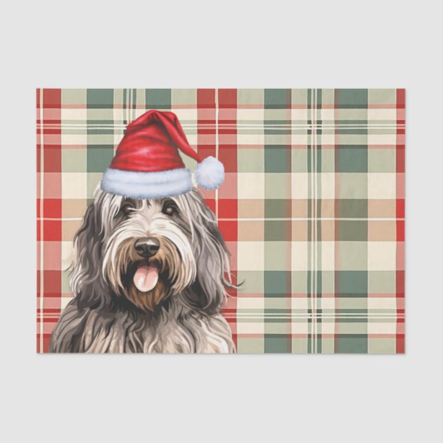 Papel De Seda Festivo Bergamasco Xadrez de Cachorro Natal (Frente )
