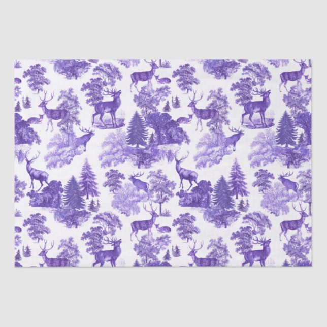 Papel De Seda Festivo Elegante Periwinkle Blue Deer Woods (Frente )