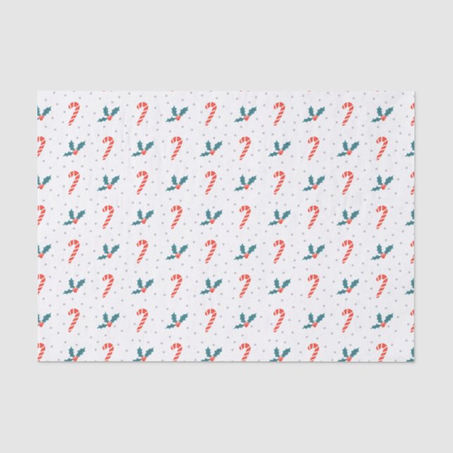 Papel De Seda Festivo Holly Berry & Cane Patterno Natal (Frente )