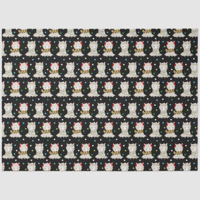 Papel De Seda Festivo Lhamas de Natal em Preto (Frente )