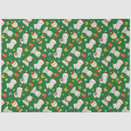 Papel De Seda Festivo Lhamas de Natal em Verde