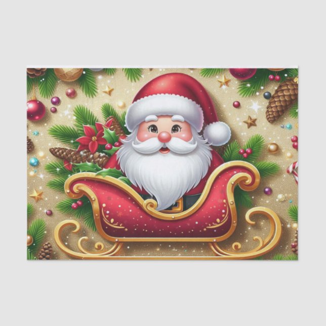 Papel De Seda Festivo Papai Noel em Sleigh (Frente )