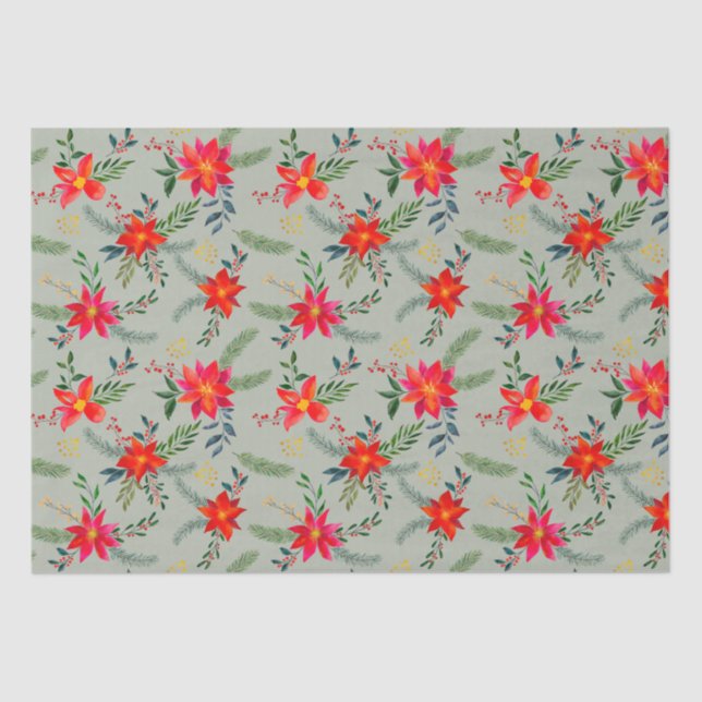 Papel De Seda Festivo Red Poinsettia Natal Floral (Frente )
