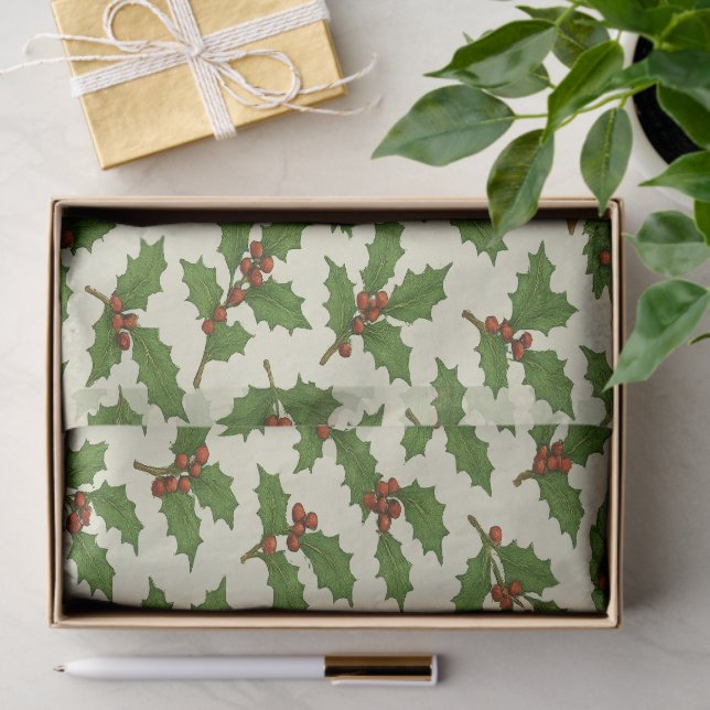 Papel De Seda Festivo Repetindo Natal Holly Leaf & Wreath (Presente)