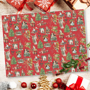 Papel De Seda Festivo Vintage Retro Natal Vermelho