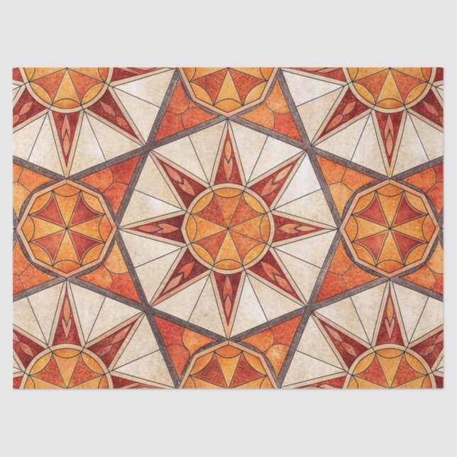 Papel De Seda Fiery Red and Orange Starburst - Geometric Mosaic (Frente )