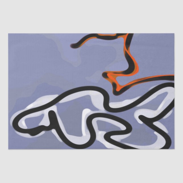 Papel De Seda Figura com Feline: Abstrato azul, laranja, B e W (Frente )