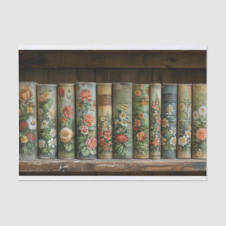 Papel De Seda Fila de Livros Antigos com Flores Embeladas