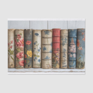 Papel De Seda Fila de Livros com Flores Pintadas