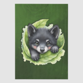 Papel De Seda Filhote de lobo no verde: