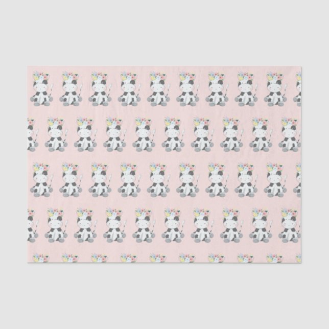 Papel De Seda Filhote De Vaca Pequena Com Padrão De Coroa Floral (Frente )