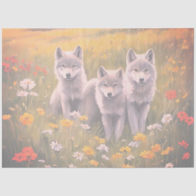 Papel De Seda Filhotes travessos de lobo cinzento (Frente )