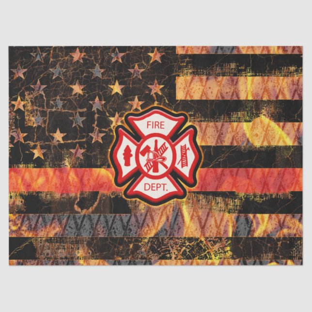 Papel De Seda Firefighter Cross and Flames (Frente )