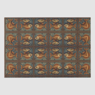 Papel De Seda Fishes Steampunk Verde e Ouro castanho