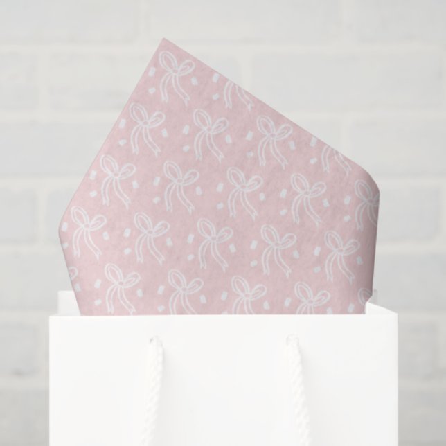 Papel De Seda Fita de Laço Doodle Delicado Férias Rosa Branco (Sacola de presentes)
