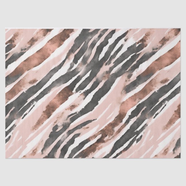 Papel De Seda Fita de Zebra de Cobre Rosa Esbranquiçada (Frente )
