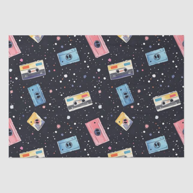 Papel De Seda Fitas de Cassete Retro no Espaço Cósmico (Frente )