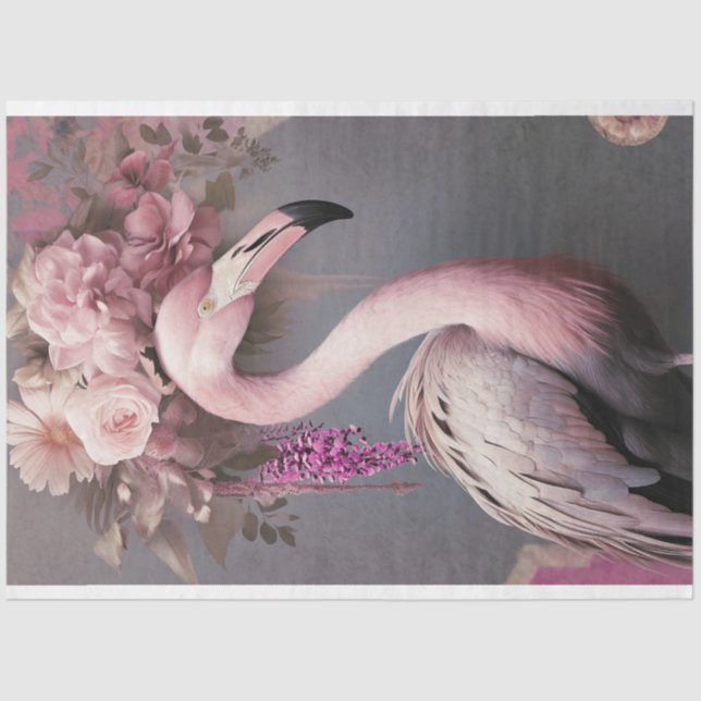 Papel De Seda Flamboyant Flamingo Bird e Floral Art (Frente )