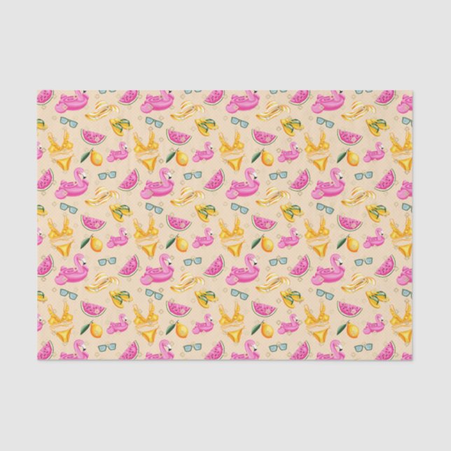 Papel De Seda Flamingo Bikini e Chapéu Rosa (Série Design 35 Ros (Frente )