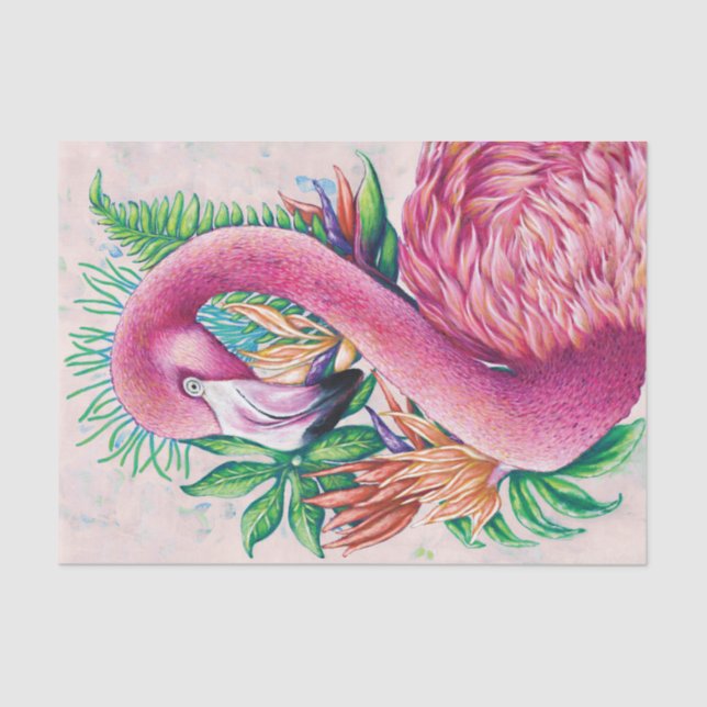 Papel De Seda Flamingo Bird - Tecido Tropical Fritual (Frente )