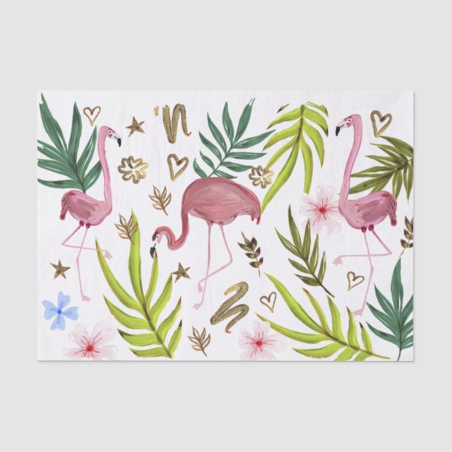 Papel de Seda Flamingo Boho Brilho Decoupage Femin (Frente )