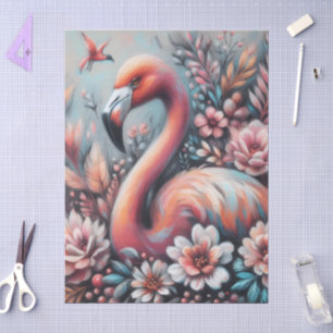 Papel De Seda Flamingo Cor-de-rosa e Flores - Decoupage de Paste