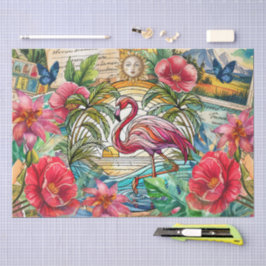 Papel De Seda Flamingo Decoupage Vidro Manchado Tropical Cênico