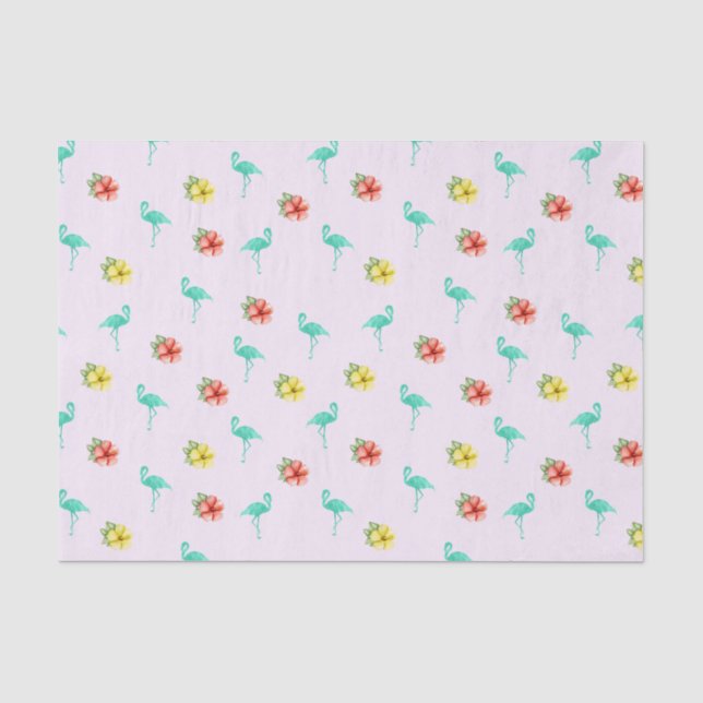 Papel De Seda Flamingo e Flores de Hibiscus (Frente )
