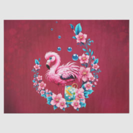 Papel De Seda Flamingo elegante com flores tropicais.