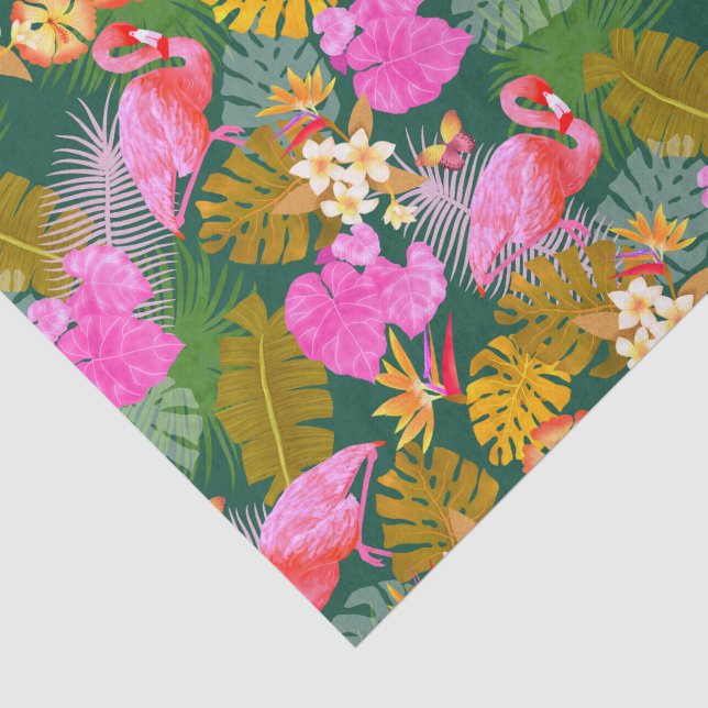 Papel De Seda Flamingo Garden Dark Green (Detalhes)