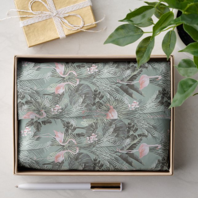 Papel De Seda Flamingo Orchid Tropical Pattern Sage ID868 (Presente)