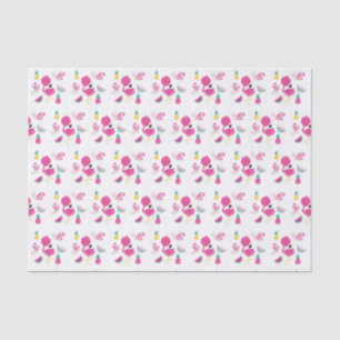 Papel De Seda Flamingo rosa com melancia e abacaxi