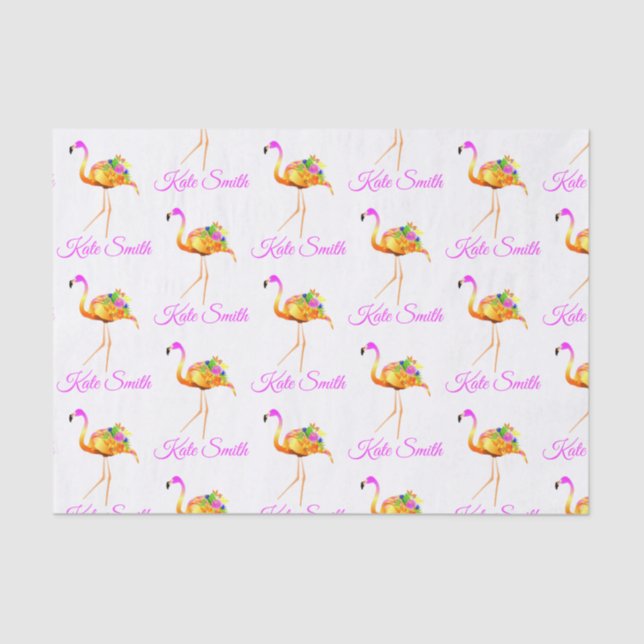 Papel De Seda Flamingo, rosa e Dourado | flores aquáticas  (Frente )