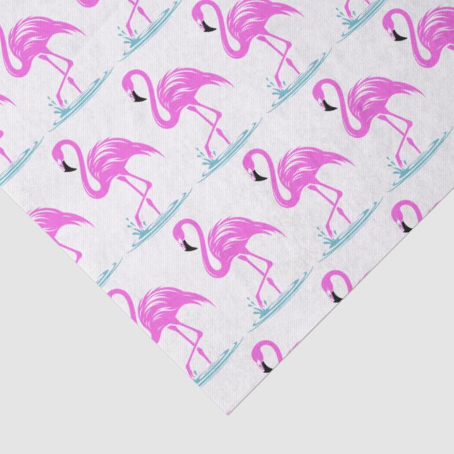 Papel De Seda Flamingo Rosa Tropical em Pé na Água #7 (Detalhes)