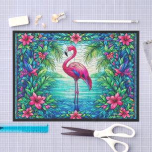 Papel De Seda Flamingo Rosa Tropical Vidro Pintado à Mão em Aqua