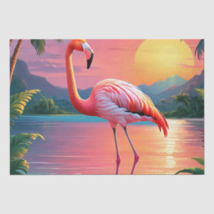 Papel De Seda Flamingo Sunset Praia Tropical