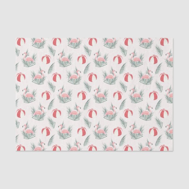 Papel De Seda Flamingos & Bolas de Praia (Design 65 Série Rosa) (Frente )