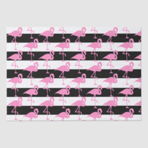 Papel De Seda Flamingos cor-de-rosa com riscas brancas e pretas