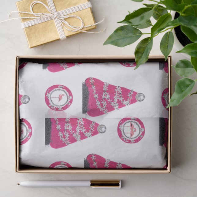 Papel De Seda Flamingos de Natal cor de rosa glamorosos (Presente)
