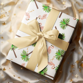 Papel De Seda Flamingos E Palmeiras