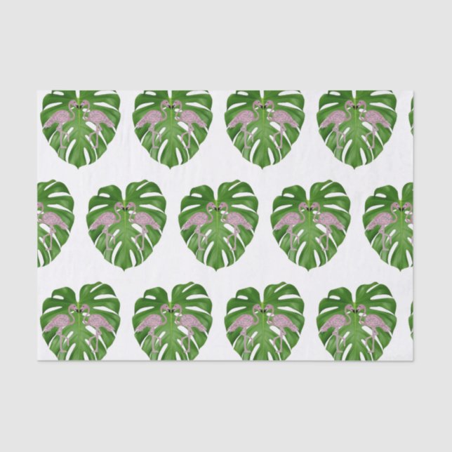 Papel De Seda Flamingos Flamingo Monstera Rosa (Frente )