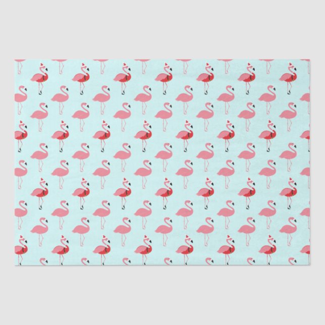 Papel De Seda Flamingos Papais noeis Flamingo Patterno Azul Nata (Frente )