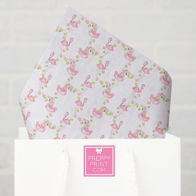 Papel De Seda Flamingos Rosa Aquarela e Luzes Natal (Criador carregado)