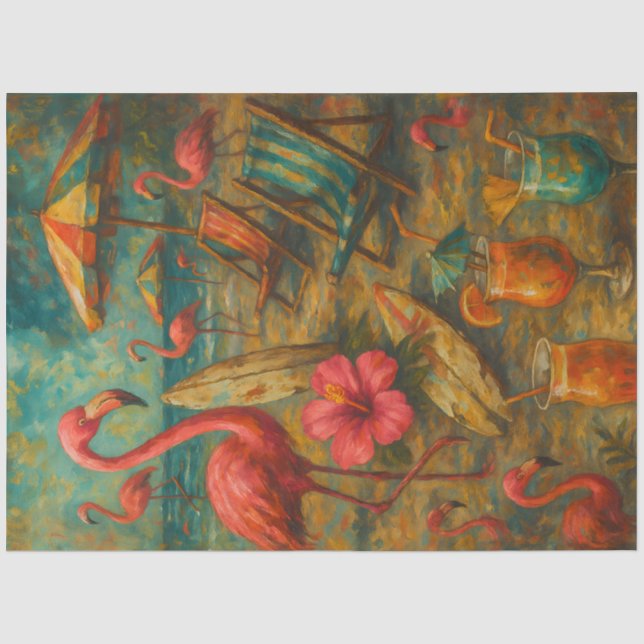 Papel De Seda Flamingos Rosa – Decoupage Tropical Costeira (Frente )