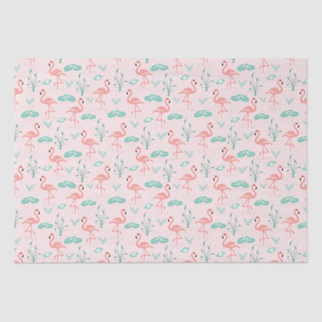 Papel De Seda Flamingos Rosa Folhas de Palma Tropicais  (Frente )