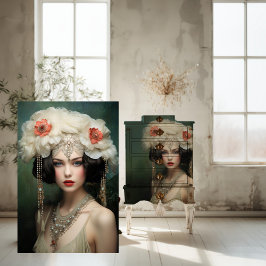 Papel De Seda Flapper de 1920, Senhora Adornada, Arte Retrato