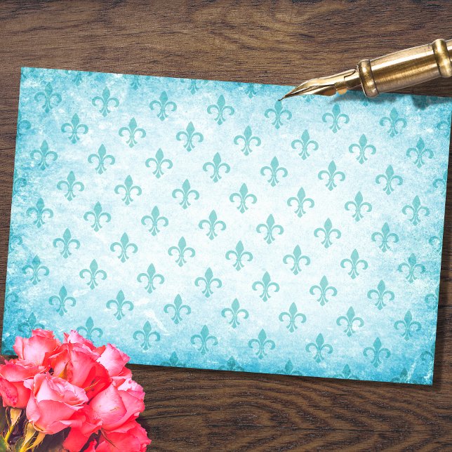 Papel De Seda Fleur De Lis Aqua Decoupage Paper (Criador carregado)