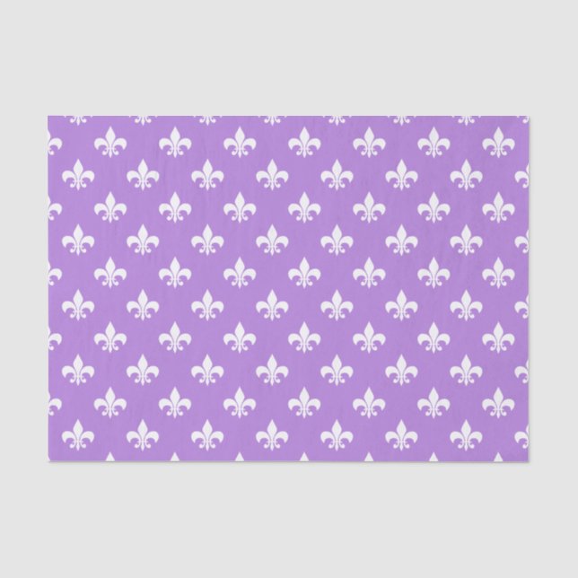 Papel De Seda Fleur-de-lis Branca em Roxo Lavanda (Frente )